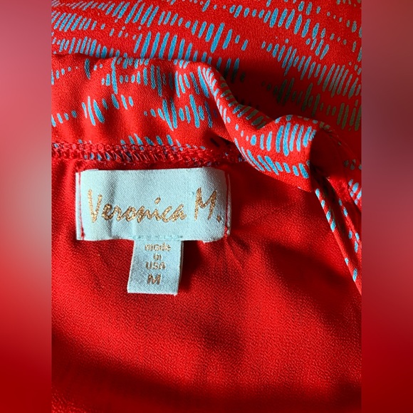 VERONICA M Dress Women’s M 8-10 Red Blue Abstract Print Halter Cold Shoulder - Picture 5 of 7